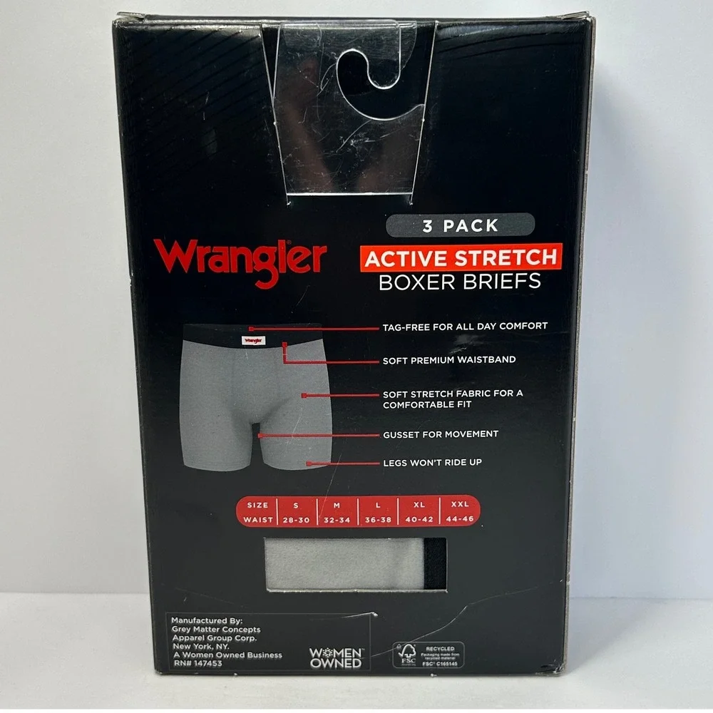 Wrangler Mens Active‎ Stretch Boxer Briefs 3 Pack Black Red Grey Size Medium New